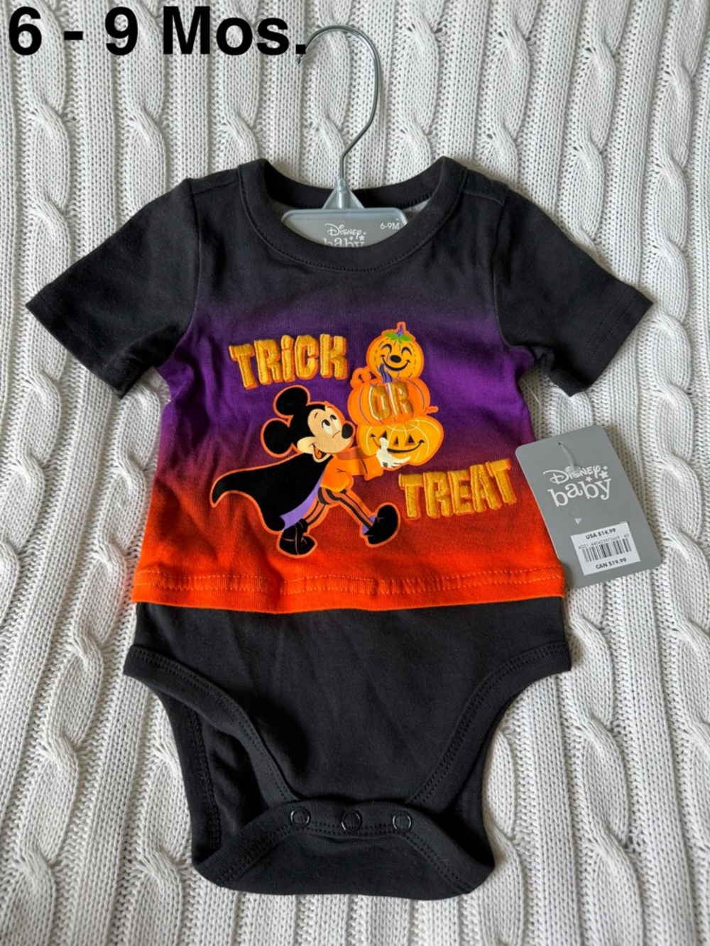 Disney Baby Mickey Halloween Onesie 6 9 Mo NEW Bodysuit Halloween Outfit Pumpkin